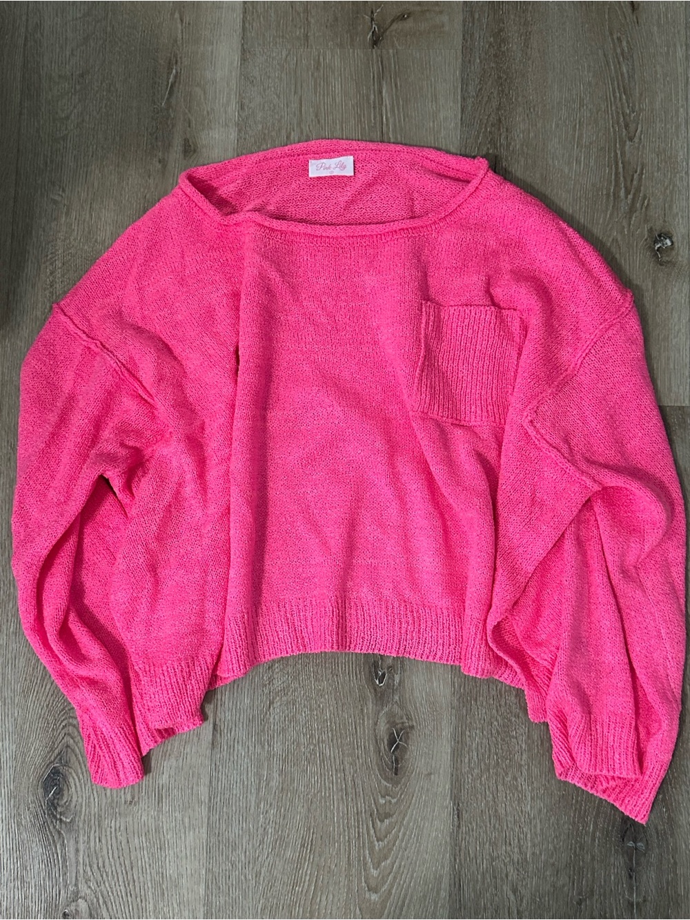 Pink Lily Hot Pink Boxy Crewneck Sweater with Pocket